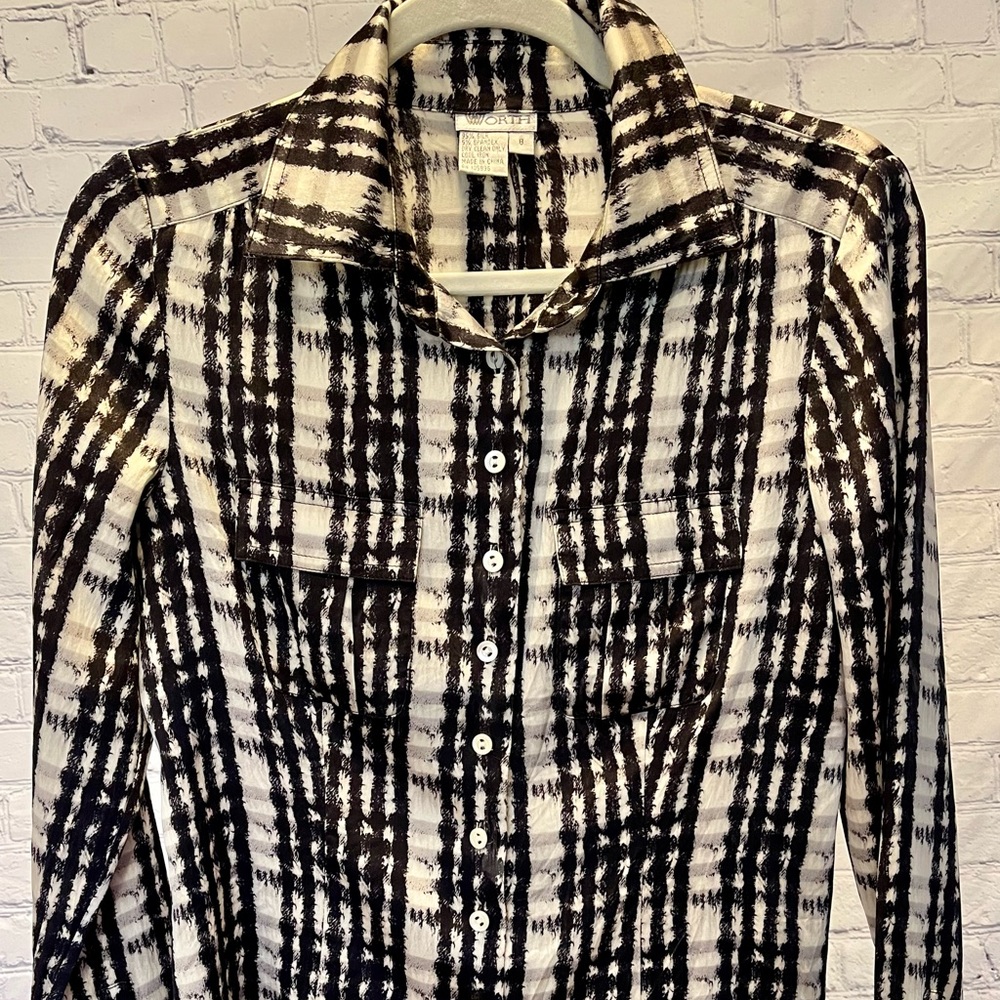 Worth Black and Beige Checkered Button Down Shirt
